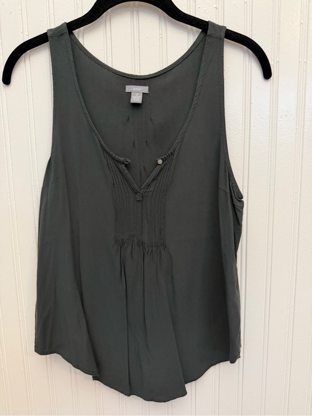 aerie Dark Charcoal Scoop Neck Tank with Smocked Front